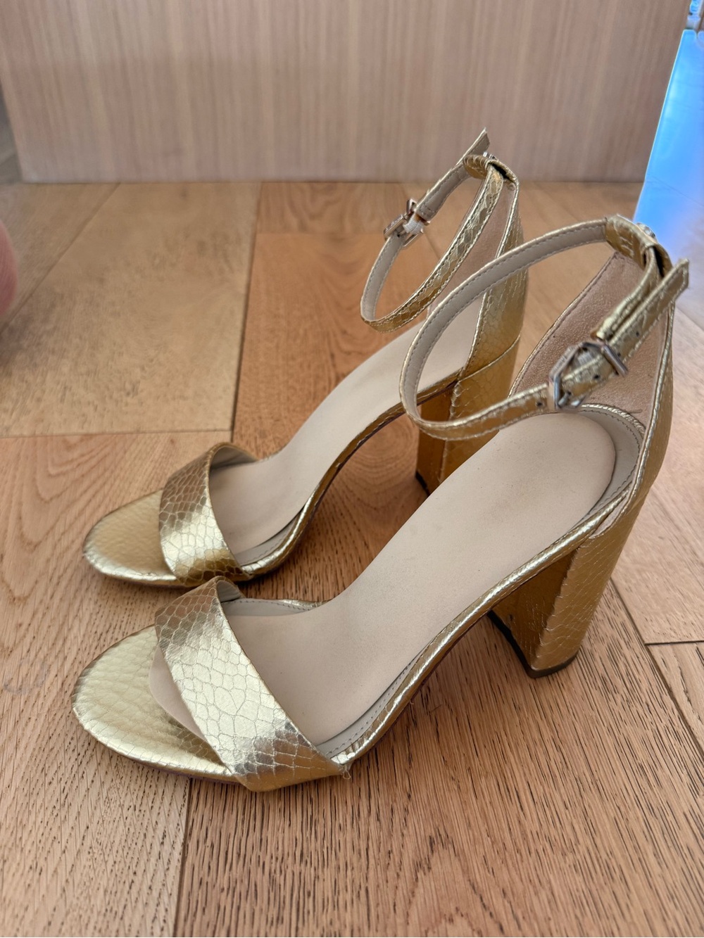 Sam Edelman Gold Ankle-Strap Block Heel Sandals - Women's